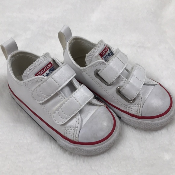 white leather velcro converse